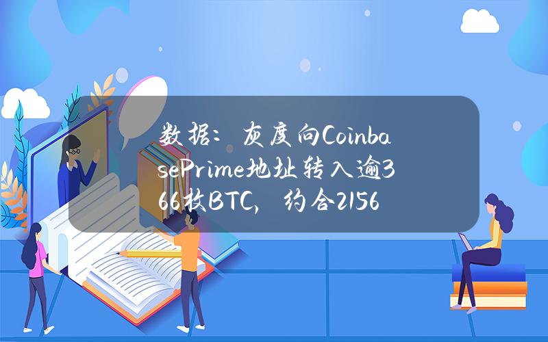 数据：灰度向CoinbasePrime地址转入逾366枚BTC，约合2156万美元