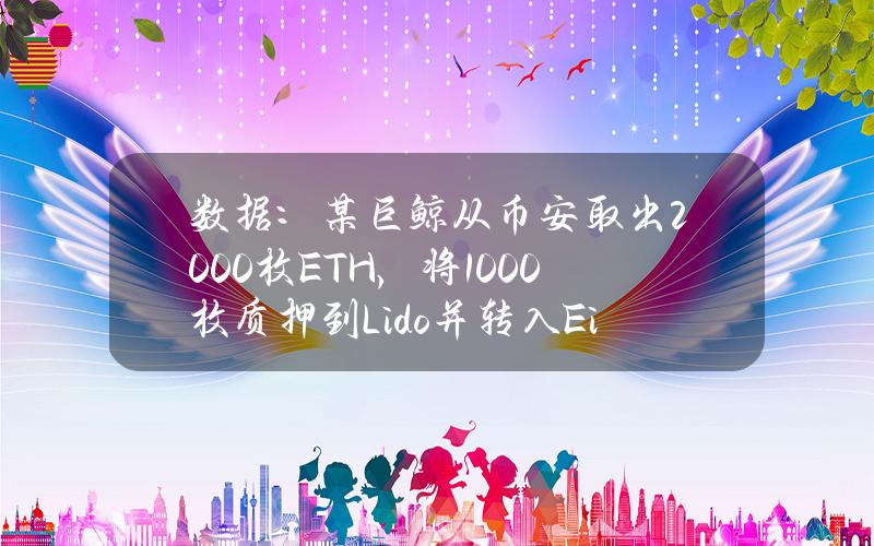 数据：某巨鲸从币安取出2000枚ETH，将1000枚质押到Lido并转入EigenLayer