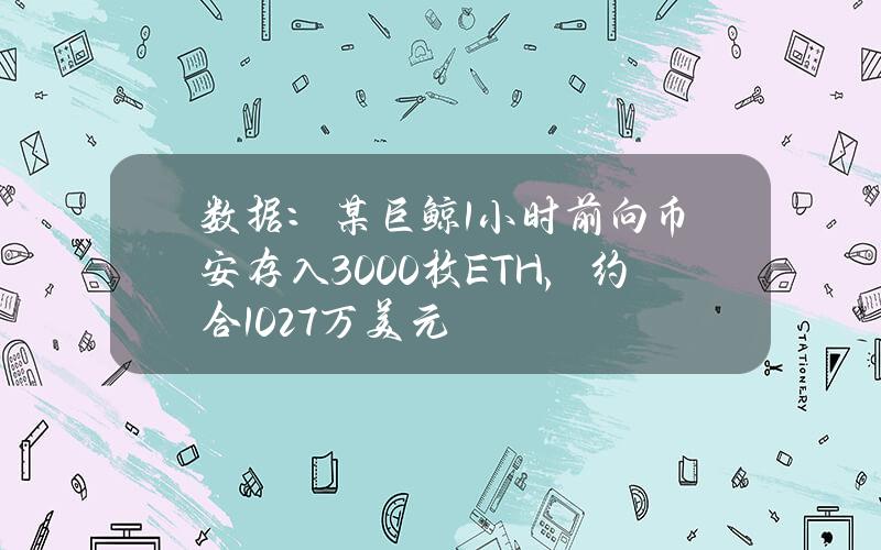 数据：某巨鲸1小时前向币安存入3000枚ETH，约合1027万美元