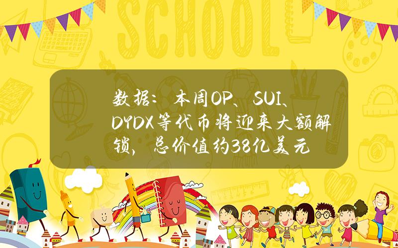 数据：本周OP、SUI、DYDX等代币将迎来大额解锁，总价值约3.8亿美元